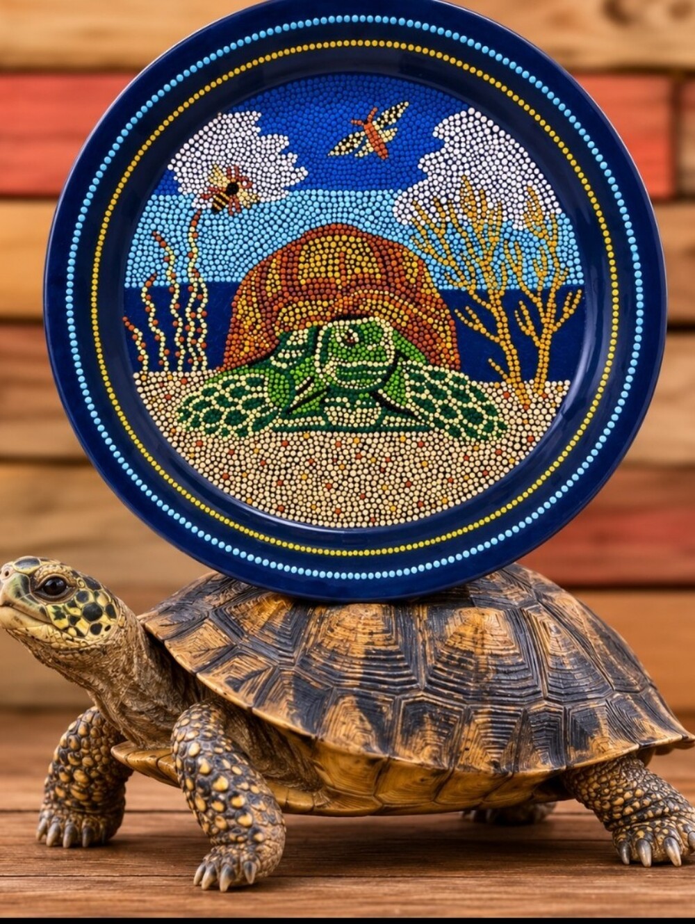 Turtle Handpainted Vtg Metal Plate/tray Upcycled Dot Art